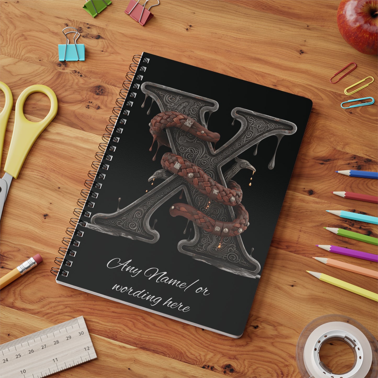 Personalized Norse Witchy Monogram A5 Notebook, Custom Journal, Monogram Letter "W" Notebook.