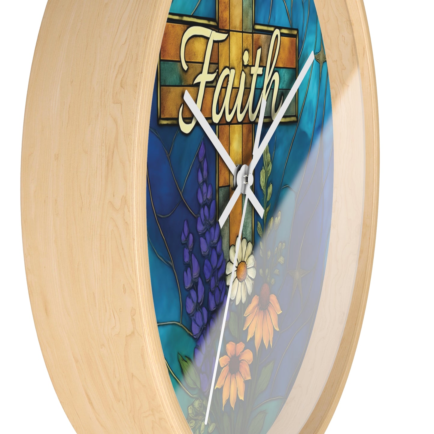Christianity Faith Cross Stained Glass Effect Wall Clock, Perfect as a Christian clock or as thoughtful Christianity gifts.