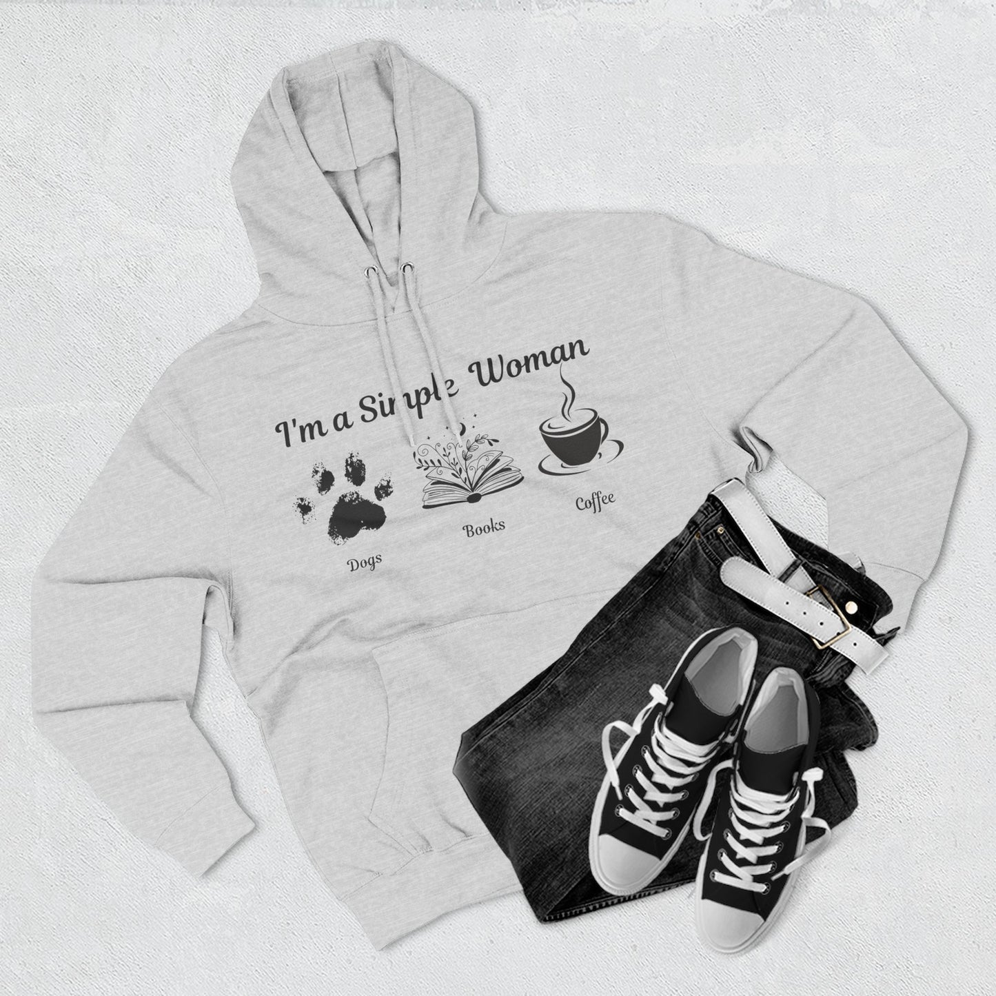 Simple Women Dog Book Coffee Lover Three-Panel Fleece Hoodie, perfect for dog, book & Coffee lovers who enjoy a relaxed and comfortable style.