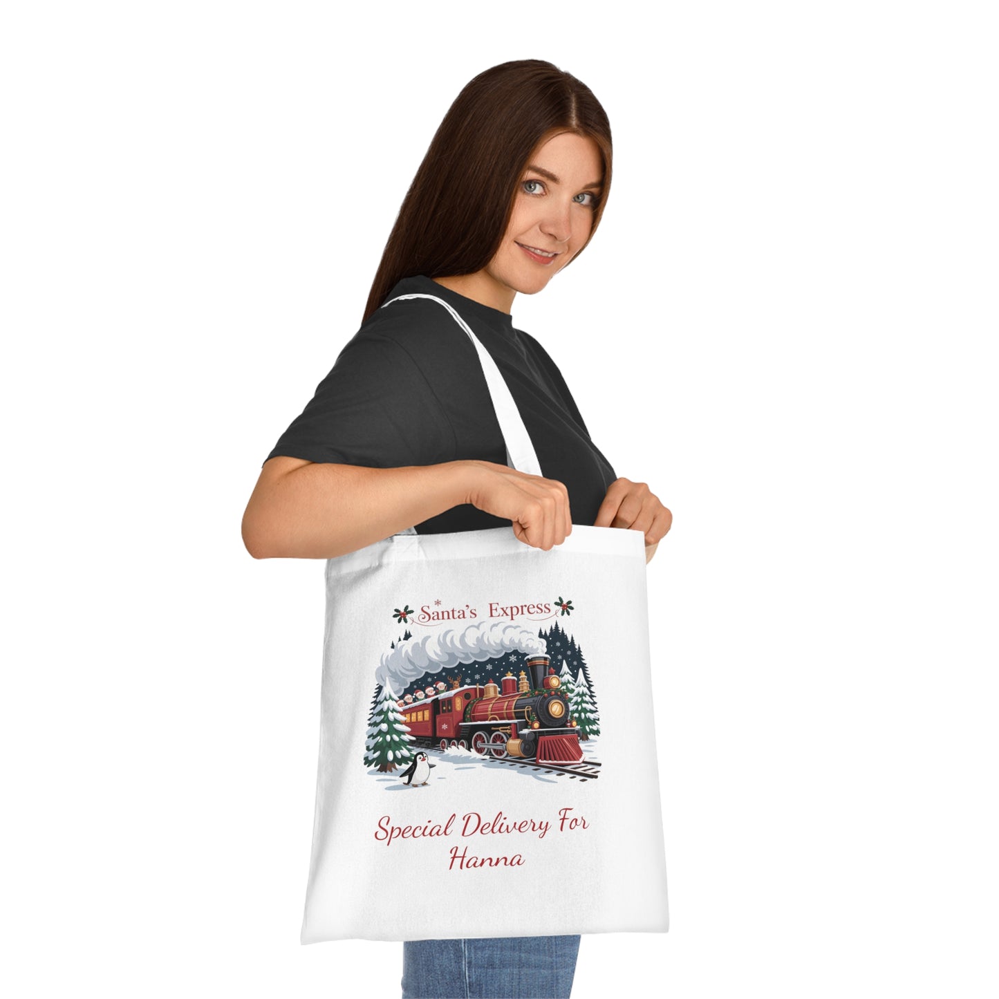 Personalised Santa's Express cotton Tote Bag, Christmas Tote Bag, Custom Christmas Bag, Childs Name, Santas Express