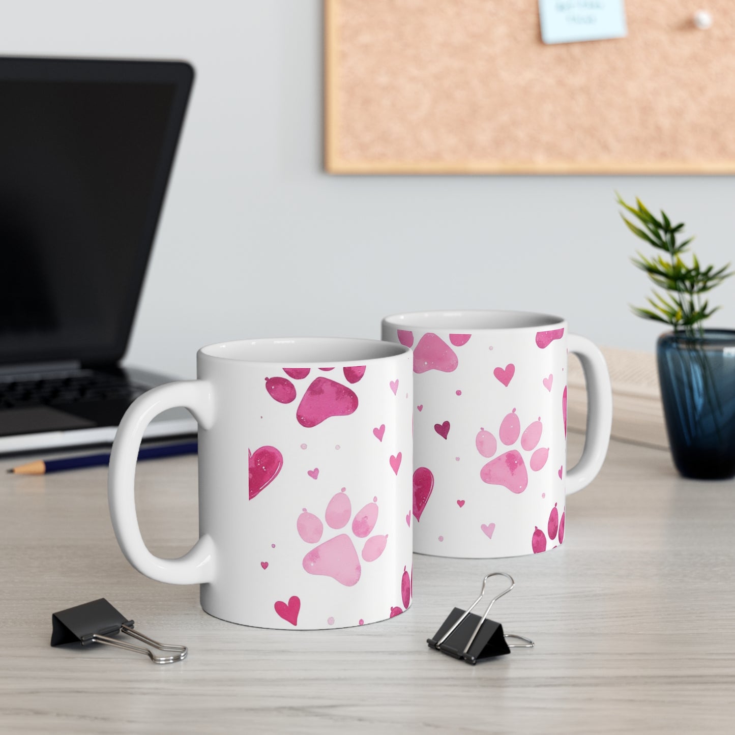 Dog Lover Ceramic Coffee Cup, Pink Paws Design - Great Gift for Pet Lovers, 11oz, 15oz Mug.