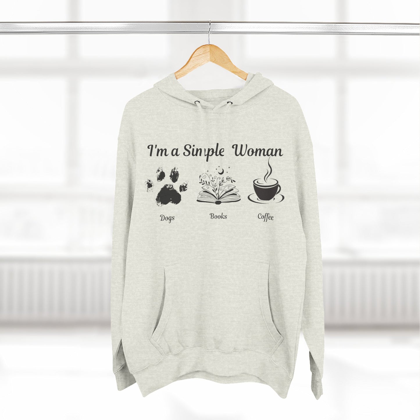 Simple Women Dog Book Coffee Lover Three-Panel Fleece Hoodie, perfect for dog, book & Coffee lovers who enjoy a relaxed and comfortable style.