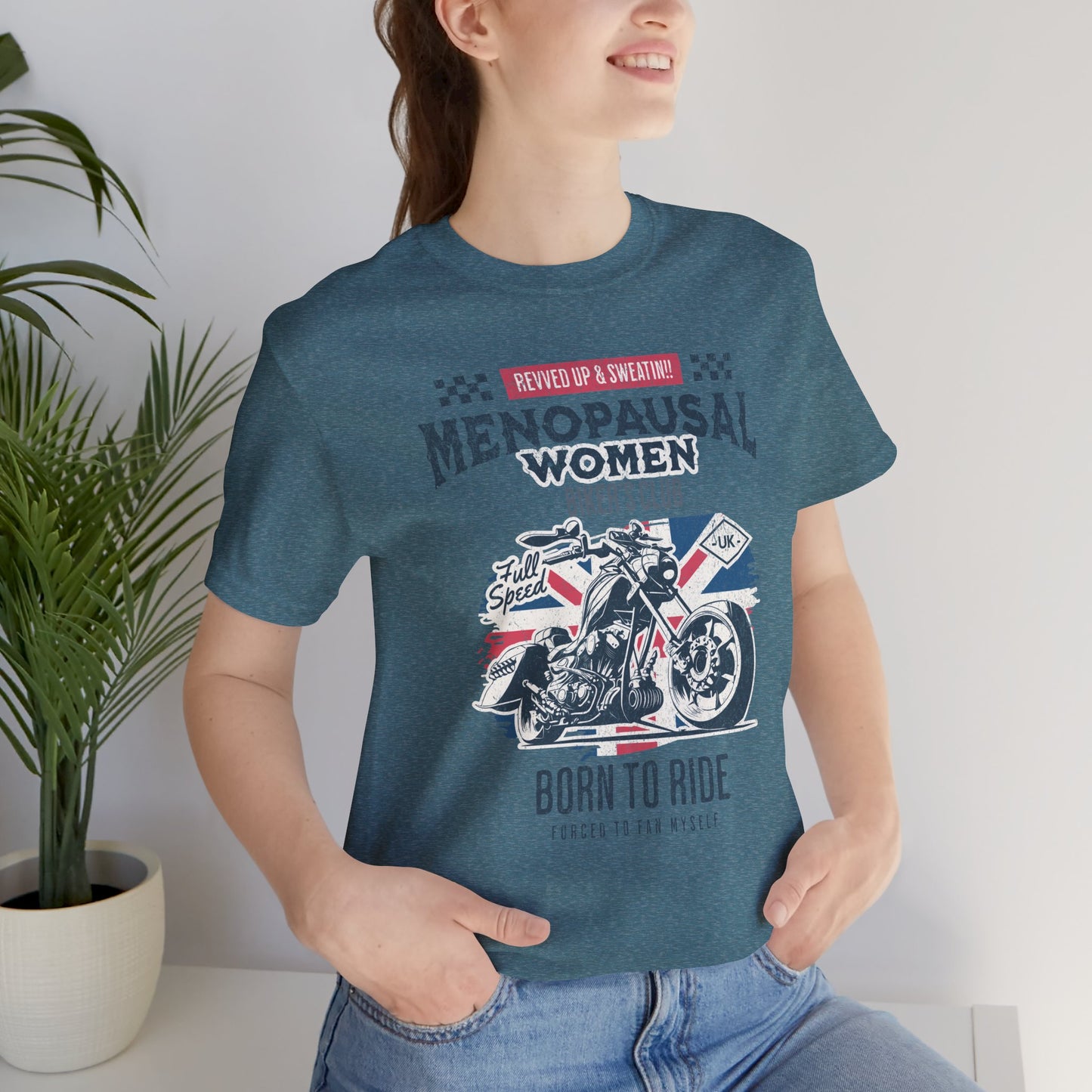 Menopausal Women's Biker Club T-Shirt, Menopause Humor Shirt, Female Biker Tee, Motorcycle Mom Gift, Moto Mama Shirt, Union Jack, Biker Babe