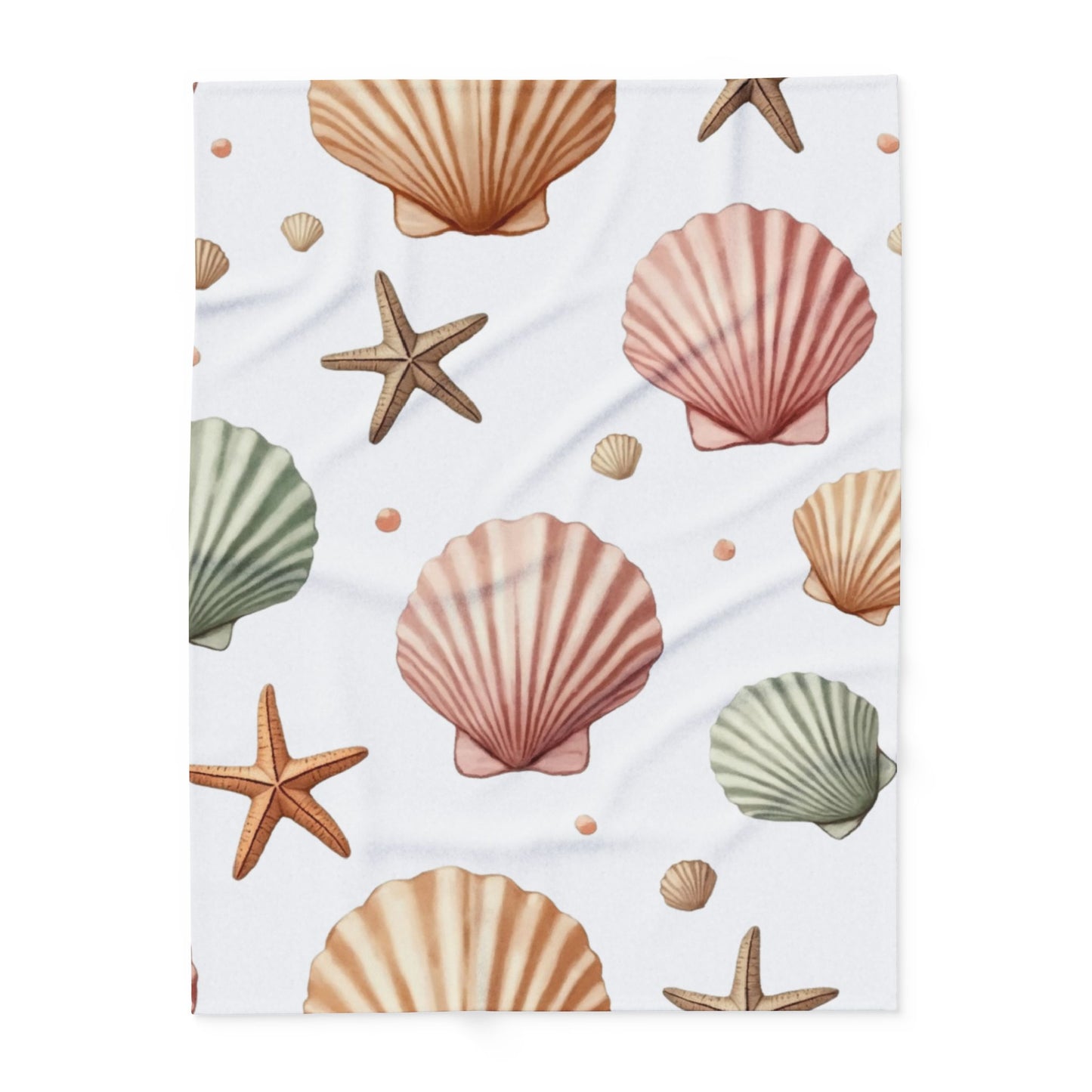 Cozy Beach-Themed Fleece Blanket, Featuring a delightful seashell design, it brings a touch of oceanic beauty to any space.