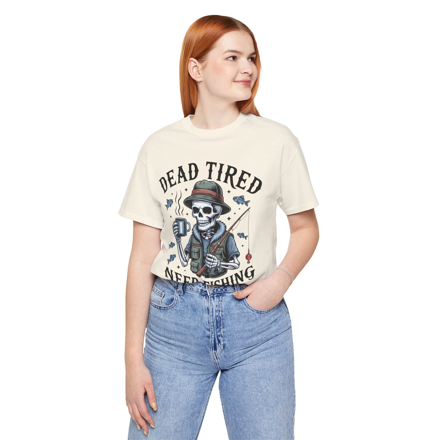 Dead Tired Need Fishing T-Shirt, Funny Fishing Shirt, Skeleton Fishing Tee, Fishing Dad Gift, Fisherman T-Shirt,Skeleton Graphic Tee