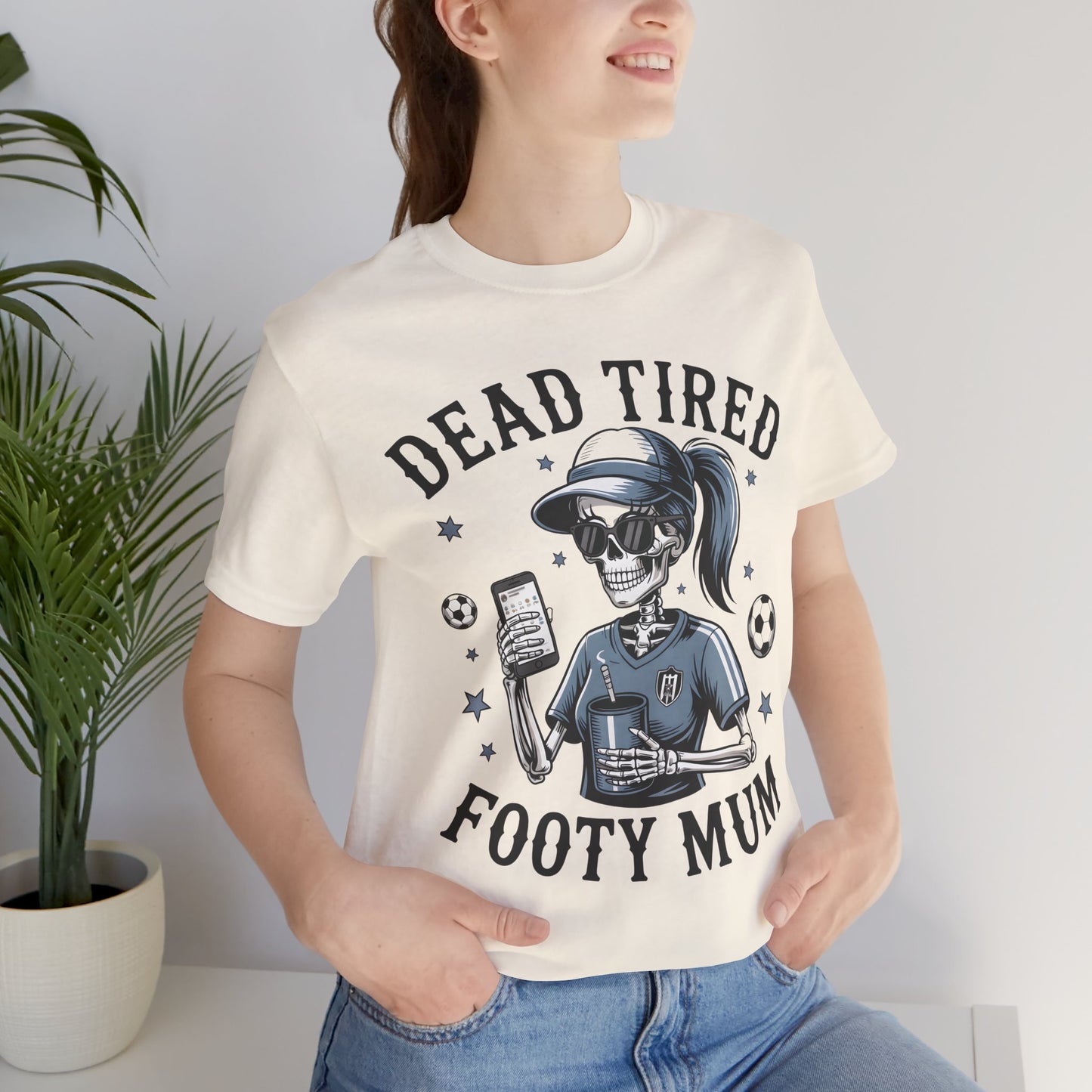 Dead Tired Footy Mum T-shirt, sideline football, Tired Mom Shirt, Skeleton Graphic Tee, Sideline Football, Soccer Mom Shirt, Football Top