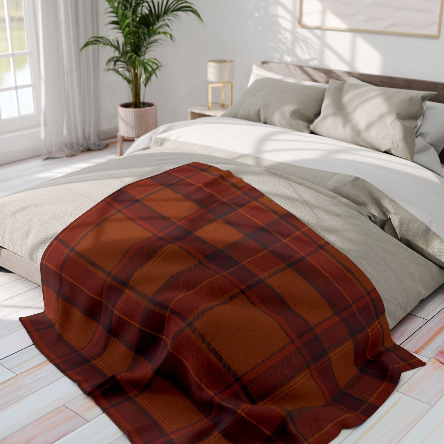 Cozy Autumn Plaid Pattern Blanket, This soft throw, with its classic plaid pattern, transforms any space into a serene autumn retreat.