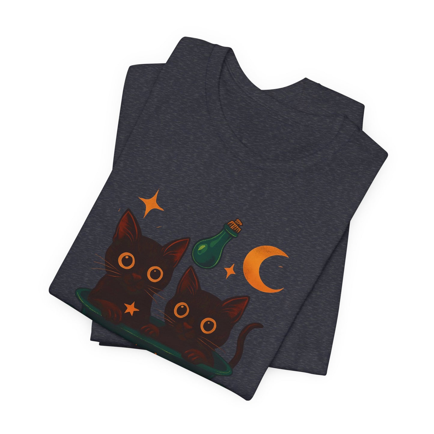 Brew Up Some Trouble Cat Witchy T-shirt, The seamless blend of mystical charm and humor makes this shirt a must-have for any lover of cute Halloween cat apparel.