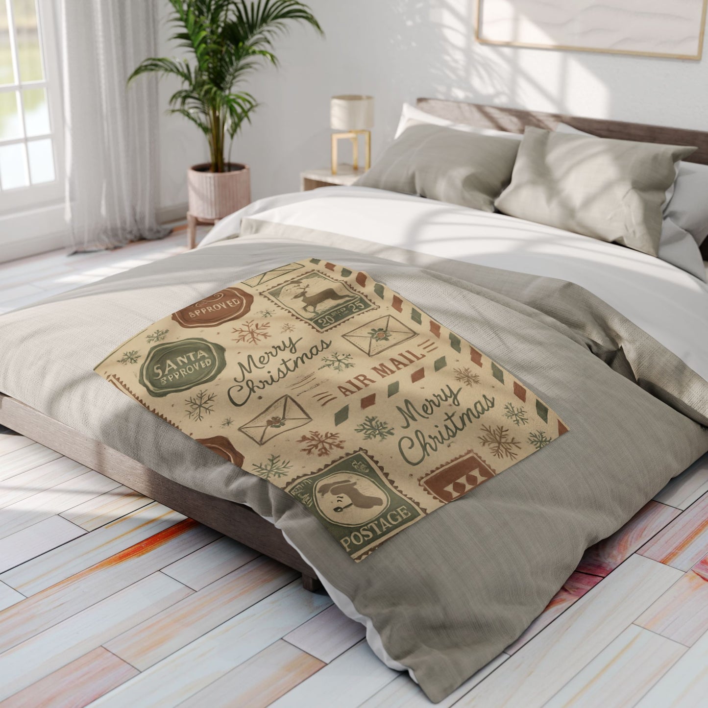 Festive Vintage Santa Snuggle Blanket, With a pattern reminiscent of a letter to Santa, it adds a whimsical touch to any festive home.