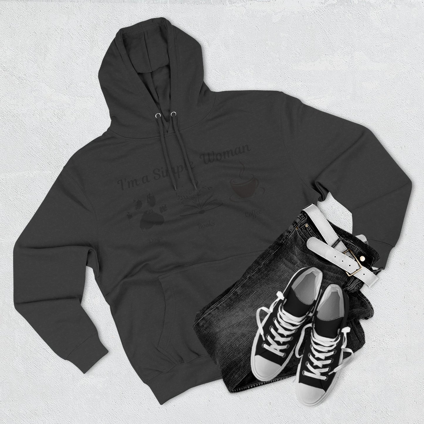 Simple Women Dog Book Coffee Lover Three-Panel Fleece Hoodie, perfect for dog, book & Coffee lovers who enjoy a relaxed and comfortable style.