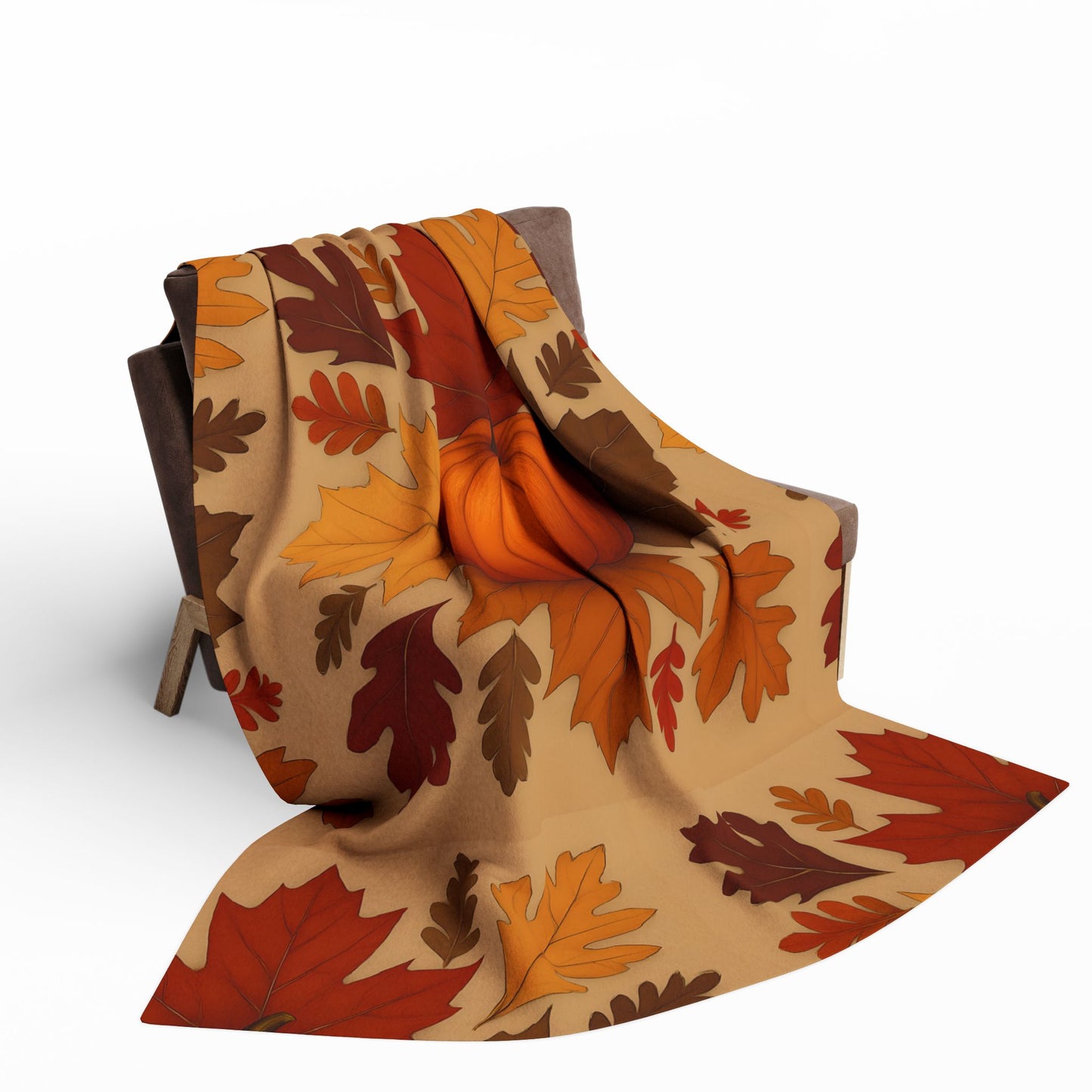 Autumn Leaves and Pumpkin Blanket, this comfy blanket is an autumn symphony for your senses. Perfect as a snuggle blanket for chilly nights or an elegant addition to your autumn decorations.