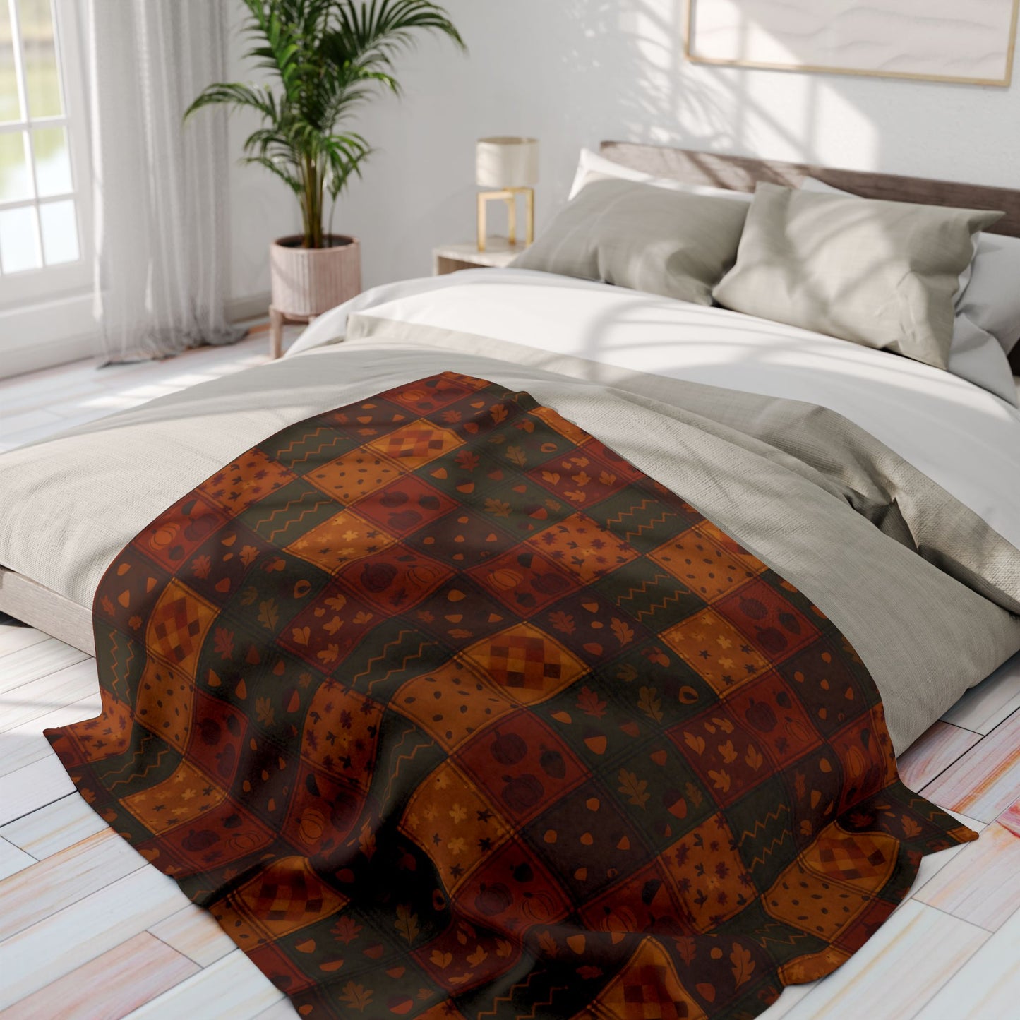 Cozy Autumnal Plaid Blanket, This thick blanket, with its rich blend of fall hues, adds a touch of sophistication to any autumnal home decor. Decor,