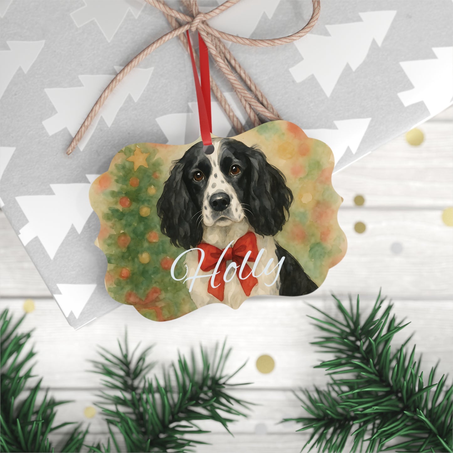 Festive Personalized Springer Spaniel Ornament, Celebrate the season with this timeless tribute to your loyal English Springer.