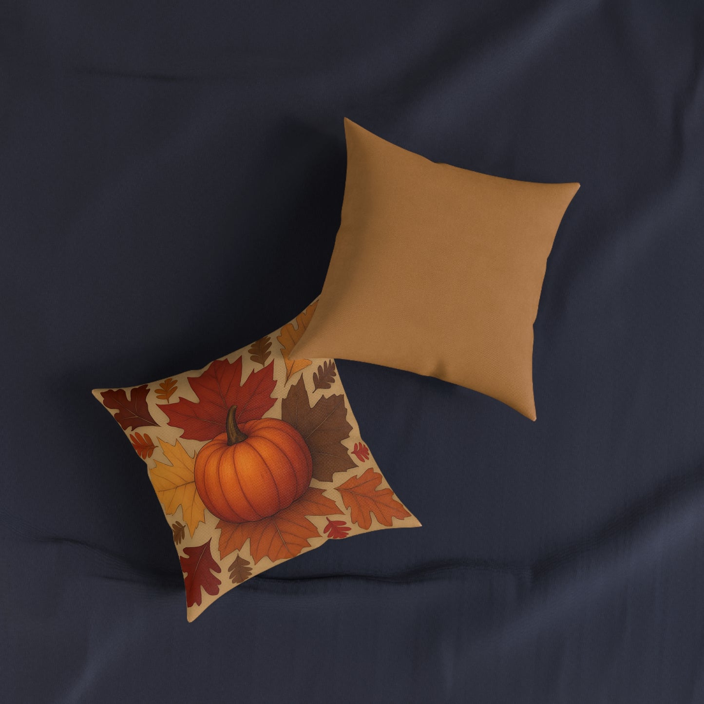 Autumn Leaves and Pumpkin Cushion, This autumn pillow cover captures the essence of "hello autumn" with its vibrant orange tones and delightful pumpkin design.