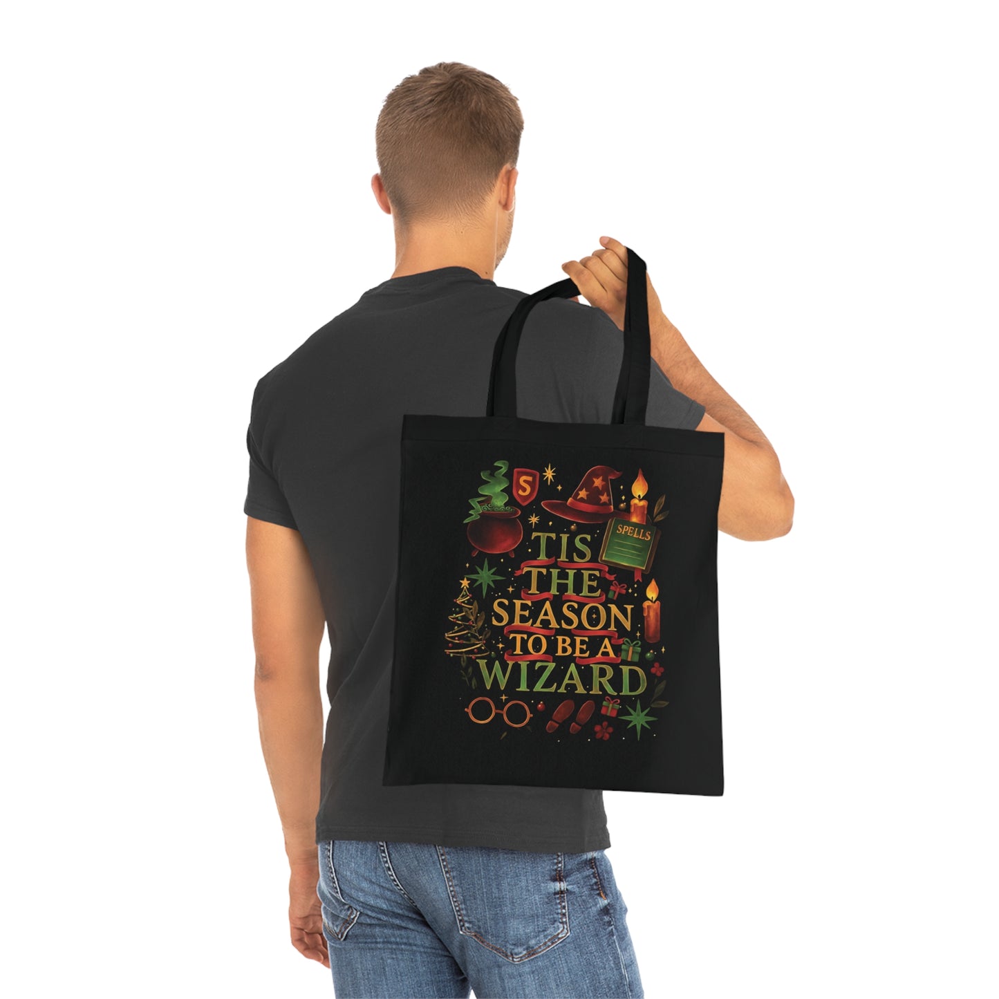 Tis the Season to be a Wizard Xmas Tote Bag, With its charming design, this xmas tote bag doubles as a delightful Christmas Eve bag.