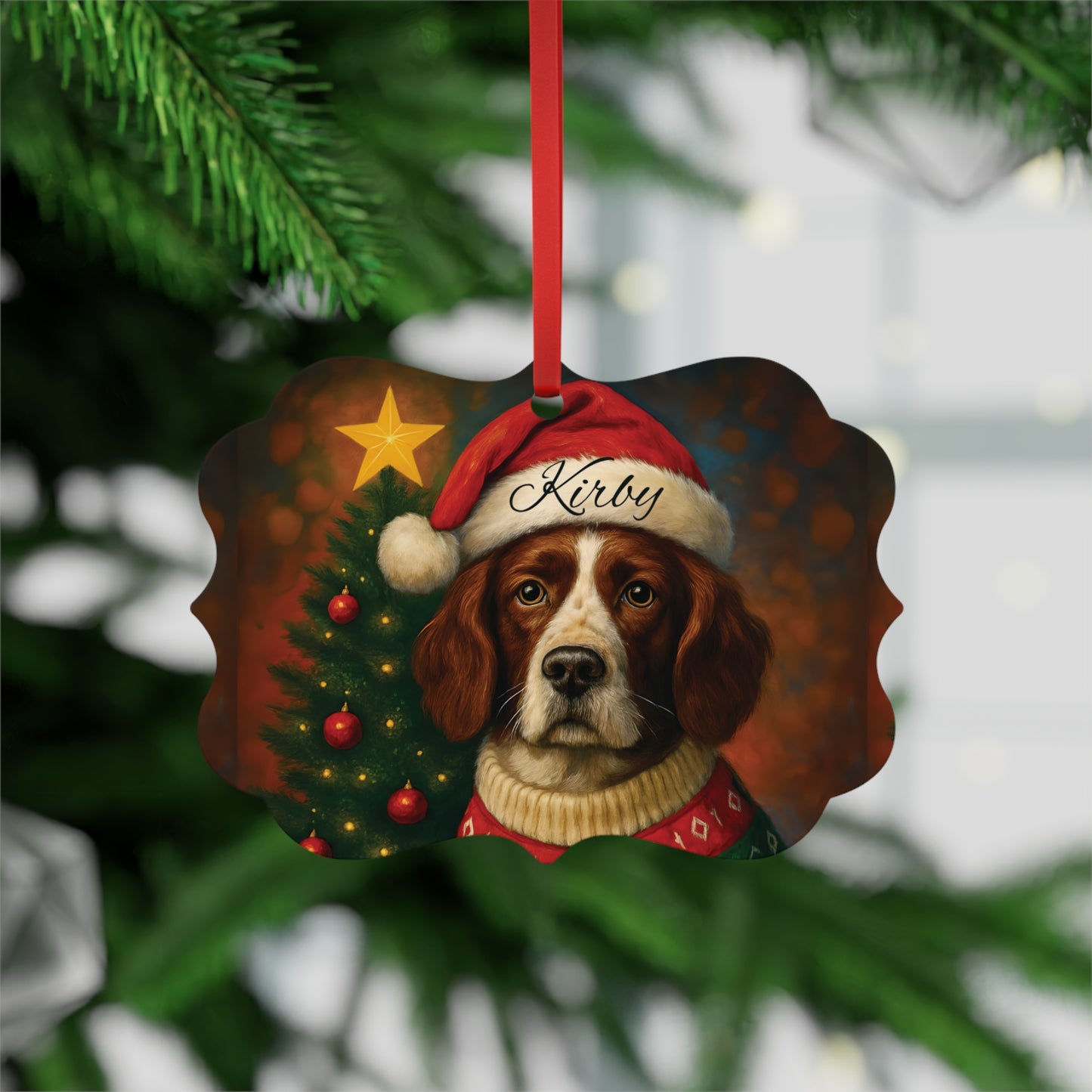 Festive Personalized Springer Spaniel Ornament,a heartfelt dog keepsake, personalized with your beloved buddy's name.