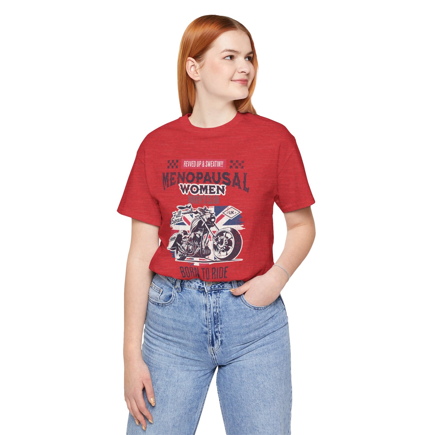 Menopausal Women's Biker Club T-Shirt, Menopause Humor Shirt, Female Biker Tee, Motorcycle Mom Gift, Moto Mama Shirt, Union Jack, Biker Babe