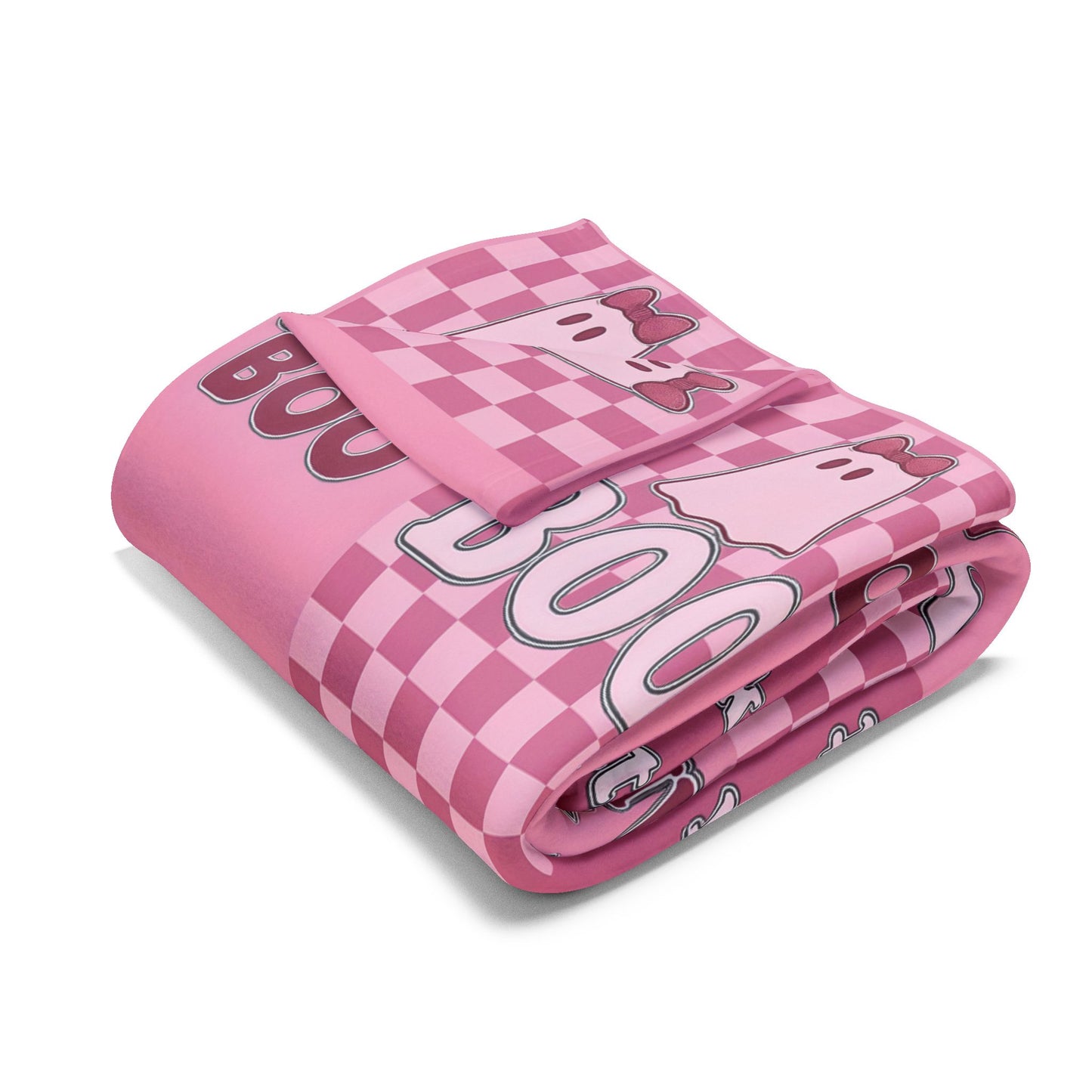 Cutest Boo Pink Ghost Blanket, This soft and fluffy throw features charming ghosties dancing across a playful pink canvas, making it the perfect snuggle blanket for cozy nights in.