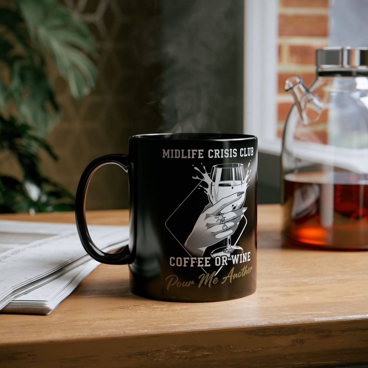 Funny Midlife Crisis Mug | Coffee or Wine Cup with Personalised Name | Birthday Gift for Women 40s 50s | Wine Lover Gift