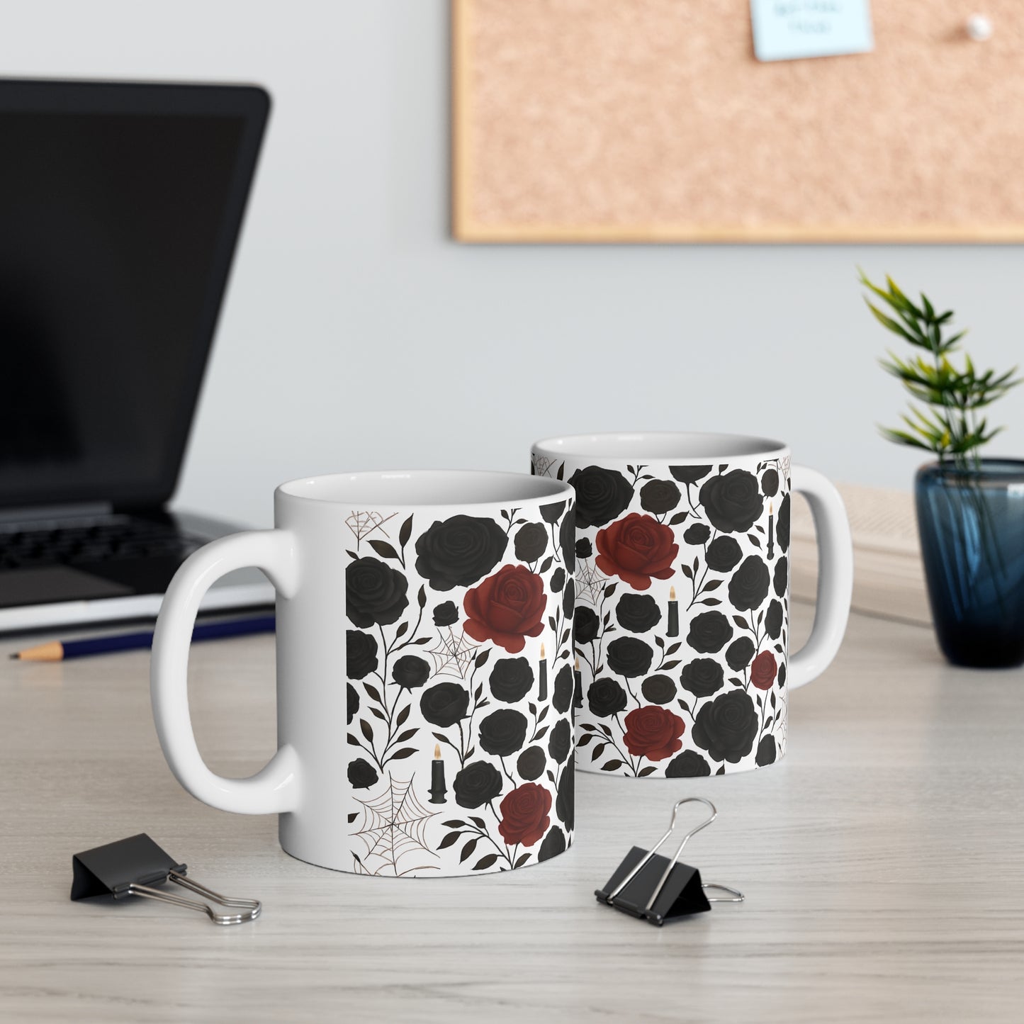 Gothic Rose Halloween Mug, a mystical blend of elegance and enchantment,adorned with intricately designed roses, making every sip feel like a spellbinding experience, Perfect for your morning brew.