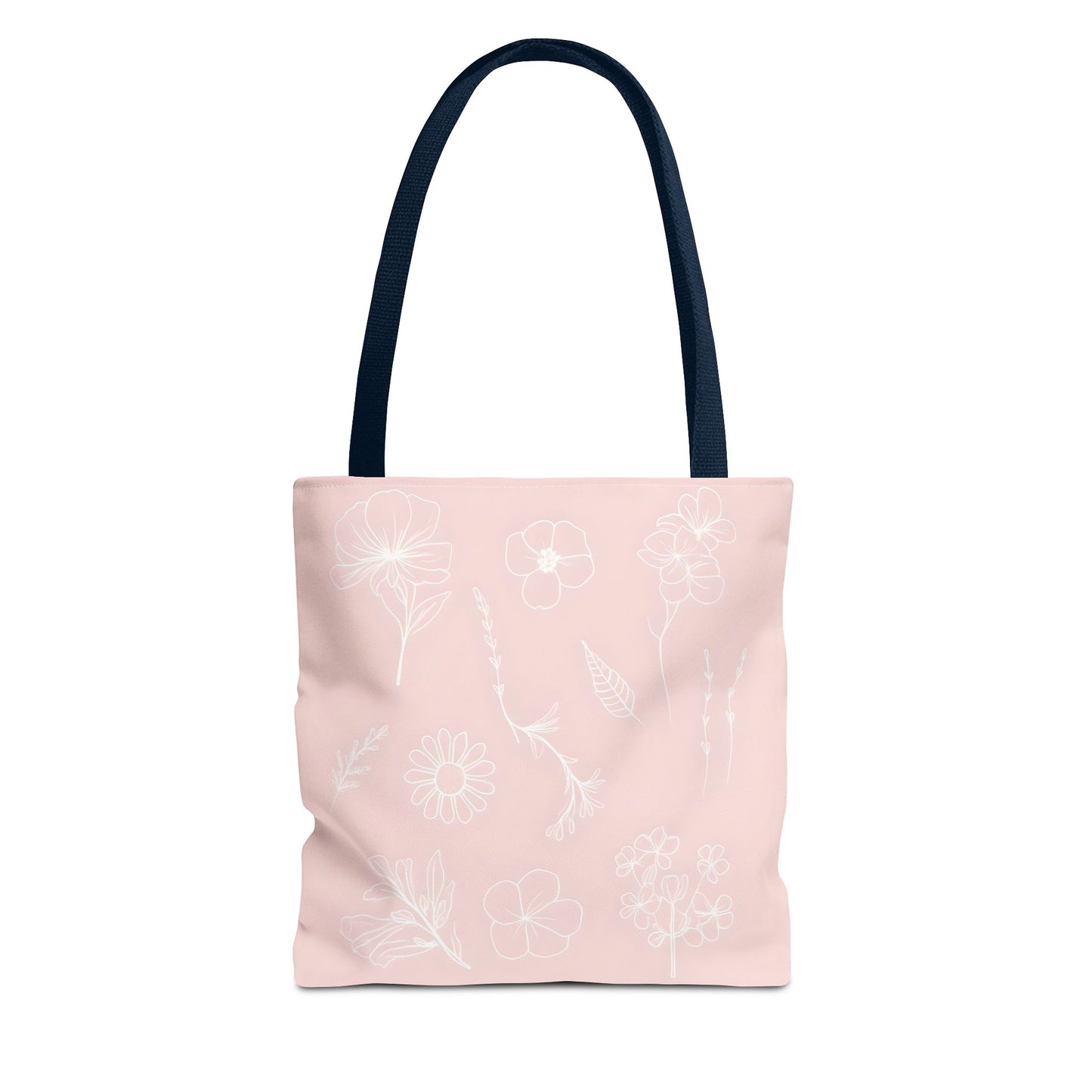 Hand drawn style flower print tote, pastel pink, Canvas shoulder bag, reusable  lunch bag.