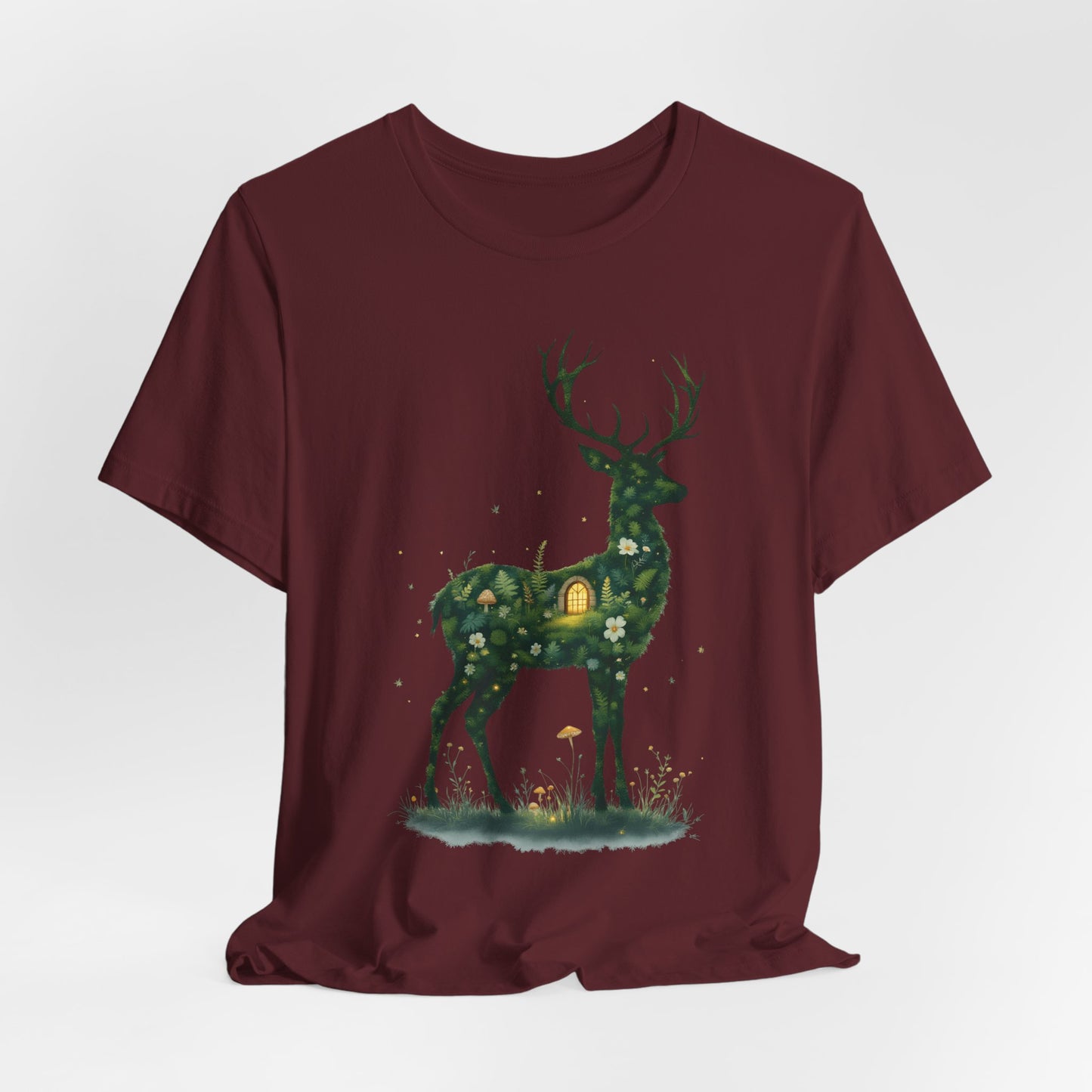 Moss Deer Silhouette Shirt, Forestcore Tee, Botanical Nature Animal Print, Woodland Gift