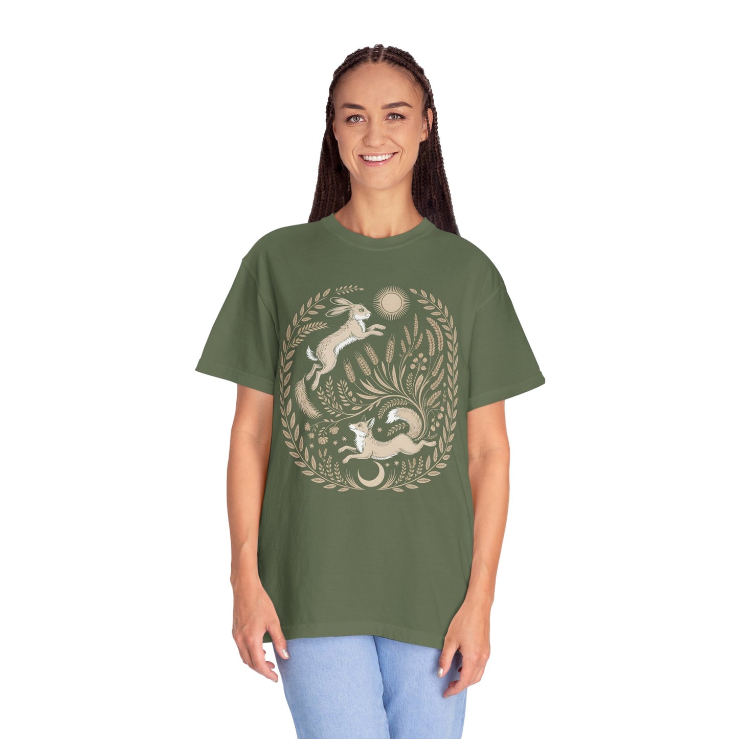 Fox moon t shirt, Witchy Forestcore Tee, Mystical Animal Graphic Shirt, Dark Academia