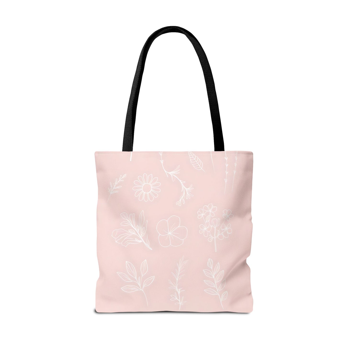 Hand drawn style flower print tote, pastel pink, Canvas shoulder bag, reusable  lunch bag.