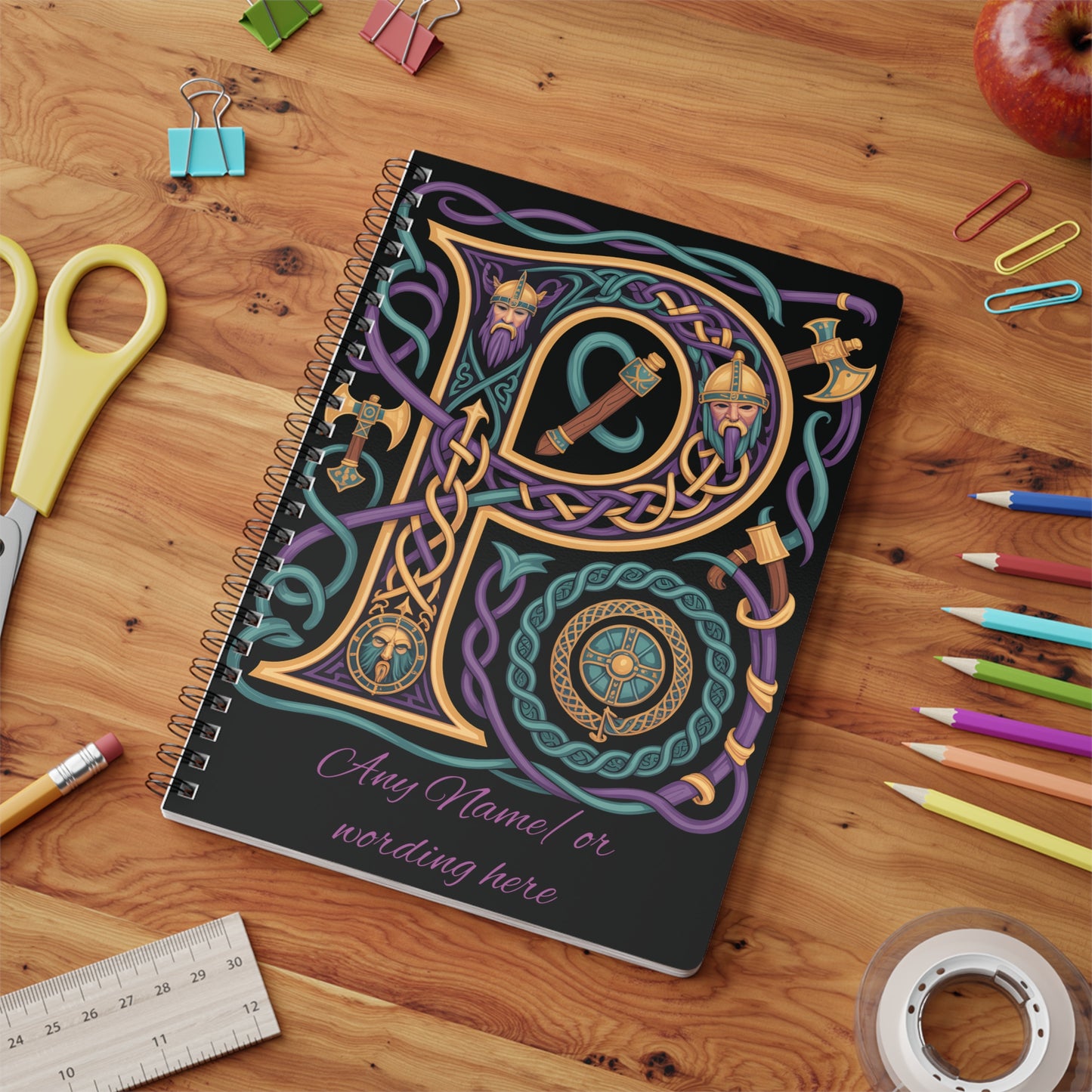 Personalized Norse Witchy Monogram A5 Notebook, Custom Journal.
