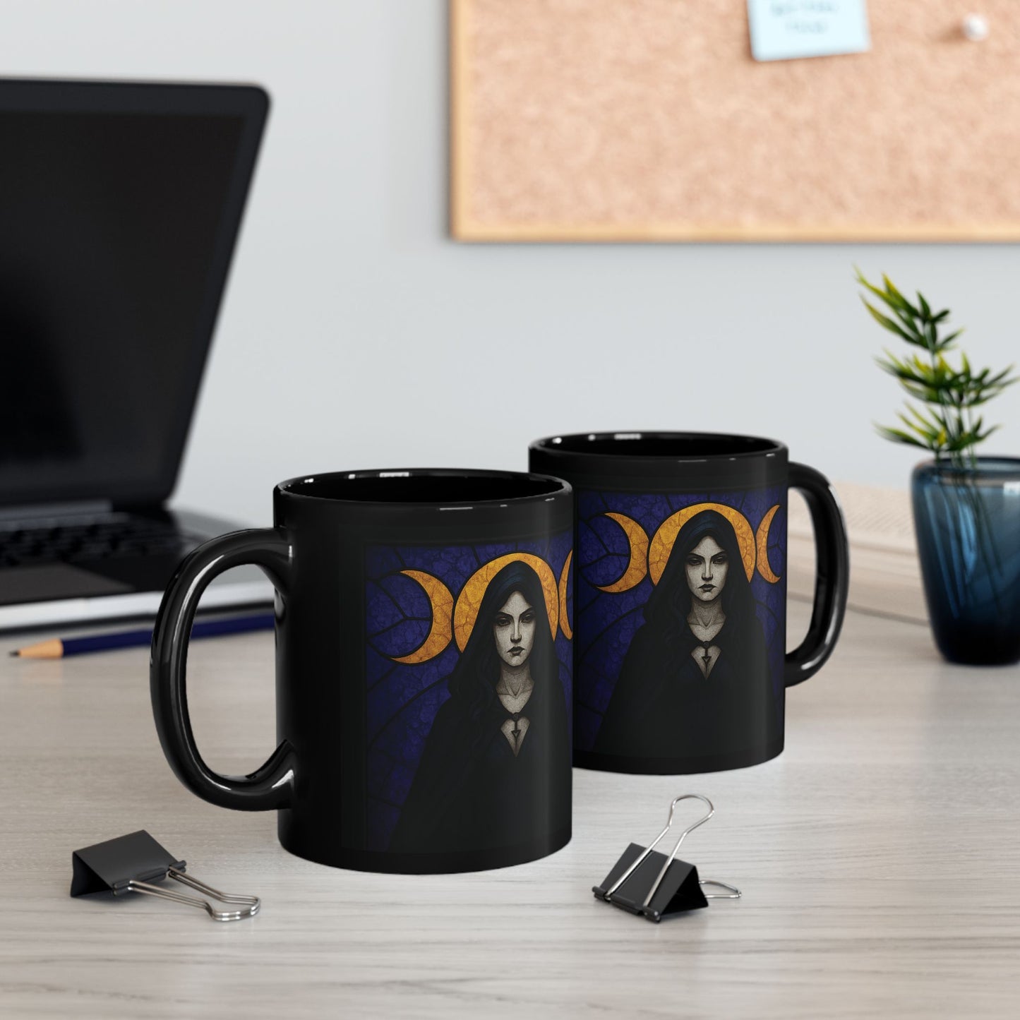 Triple Moon Goddess Stained Glass Effect Mug, Perfect as a spiritual gift idea, it brings together the power of the triple moon, embodying the essence of the moon goddess.