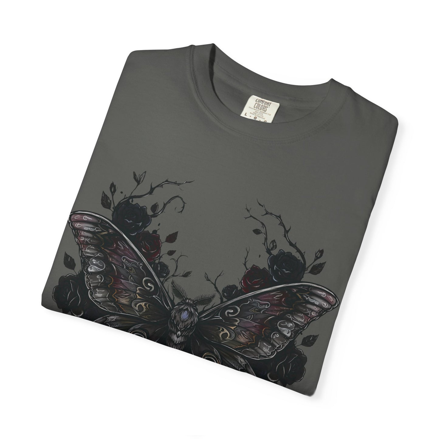 Death Moth Gothic Apparel | Dark Aesthetic Comfort Colours Tee | Alternative Goth T-Shirt