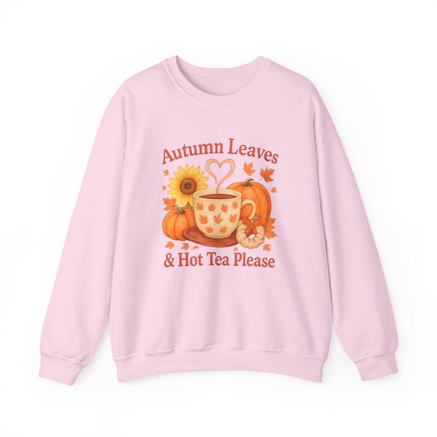Autumnal Leaves and a Cup of Tea Sweatshirt, Imagine sipping on a warm cuppa, perhaps a delightful Yorkshire tea in a comfortable sweater.