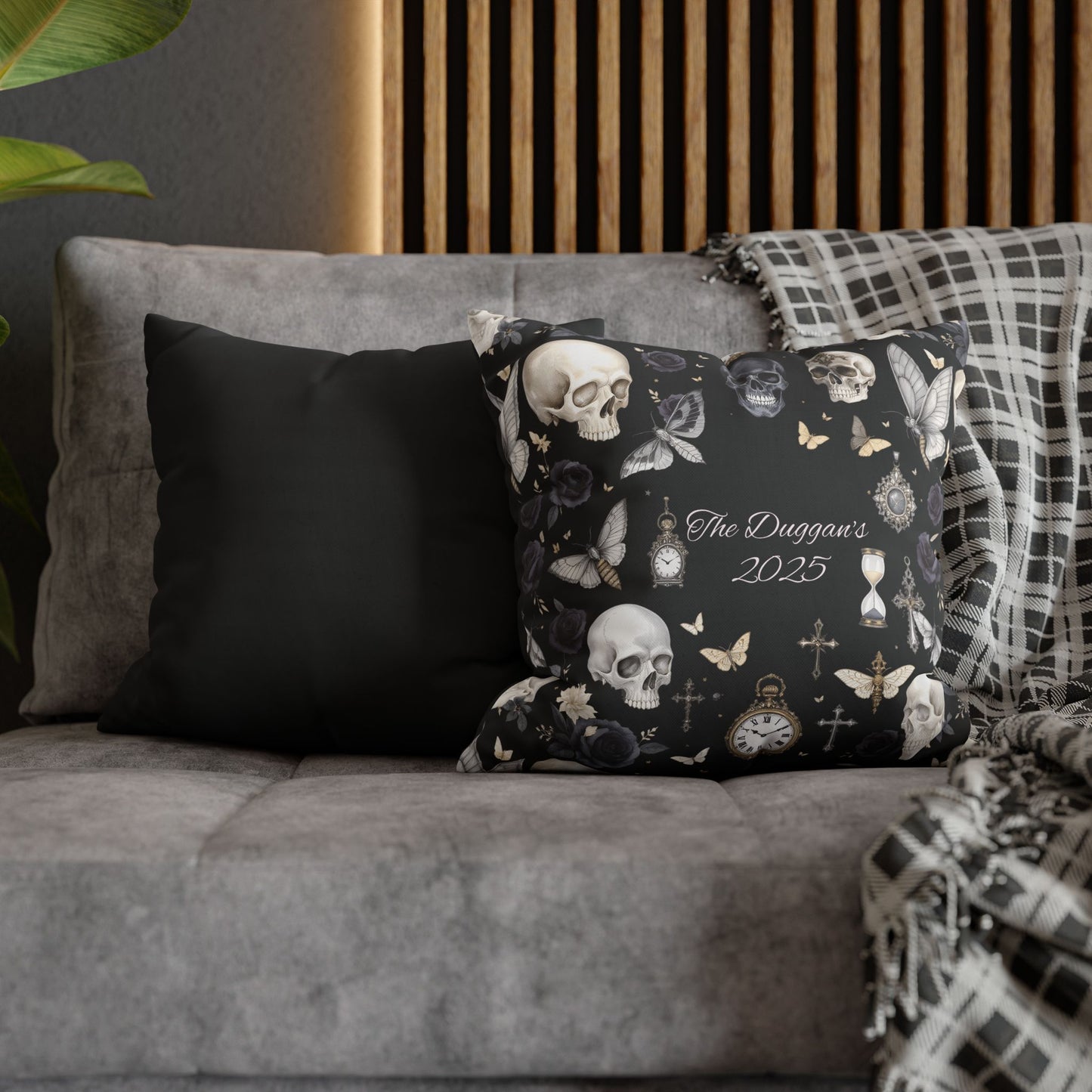 Gothic Skull Floral Pattern Square Pillowcase | gothic throw pillow, personalized whimsigoth decor