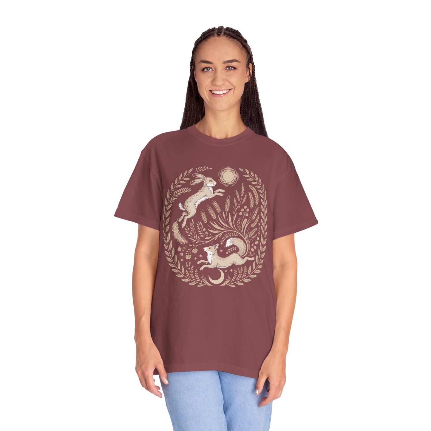 Fox moon t shirt, Witchy Forestcore Tee, Mystical Animal Graphic Shirt, Dark Academia