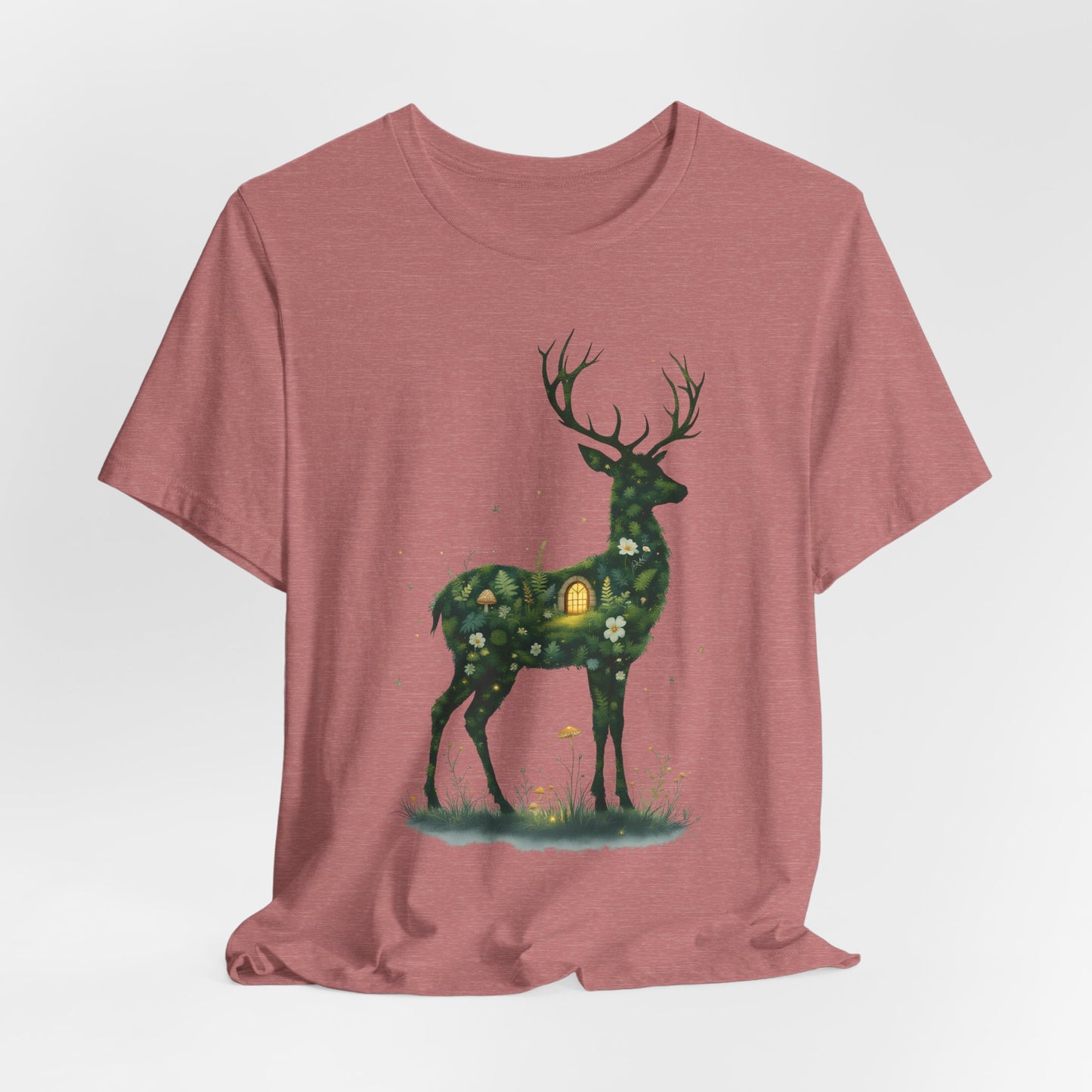 Moss Deer Silhouette Shirt, Forestcore Tee, Botanical Nature Animal Print, Woodland Gift