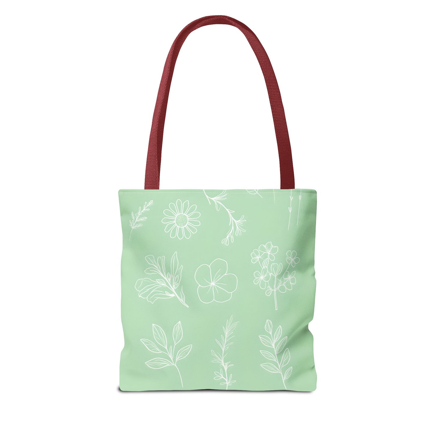 Hand drawn style flower print tote, pastel green, Canvas shoulder bag, reusable  lunch bag.