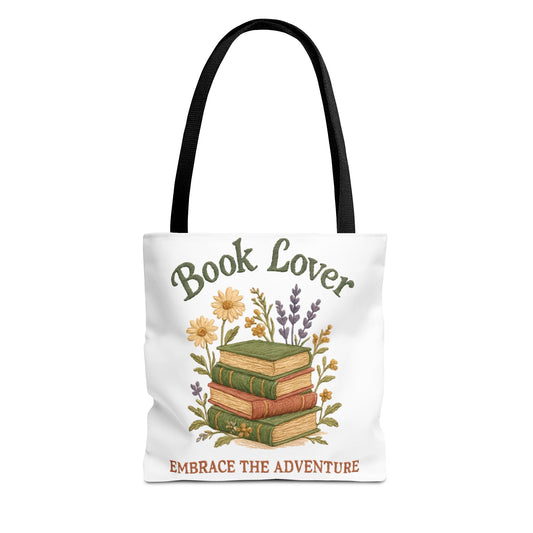 Books Tote Bag, Embroidered Style, Cottagecore Floral Book Lover Bag, Perfect Gift for Her Back to School.