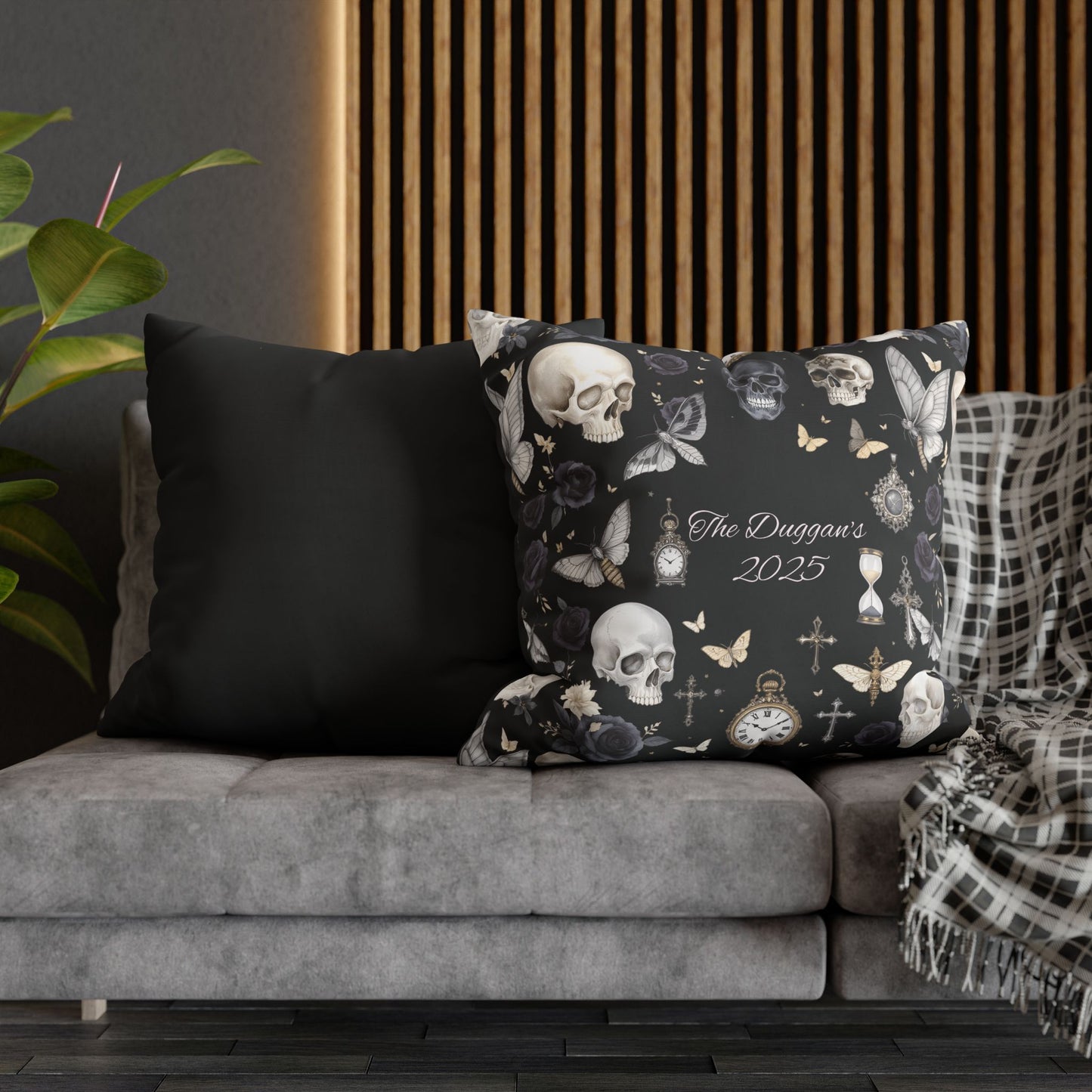 Gothic Skull Floral Pattern Square Pillowcase | gothic throw pillow, personalized whimsigoth decor