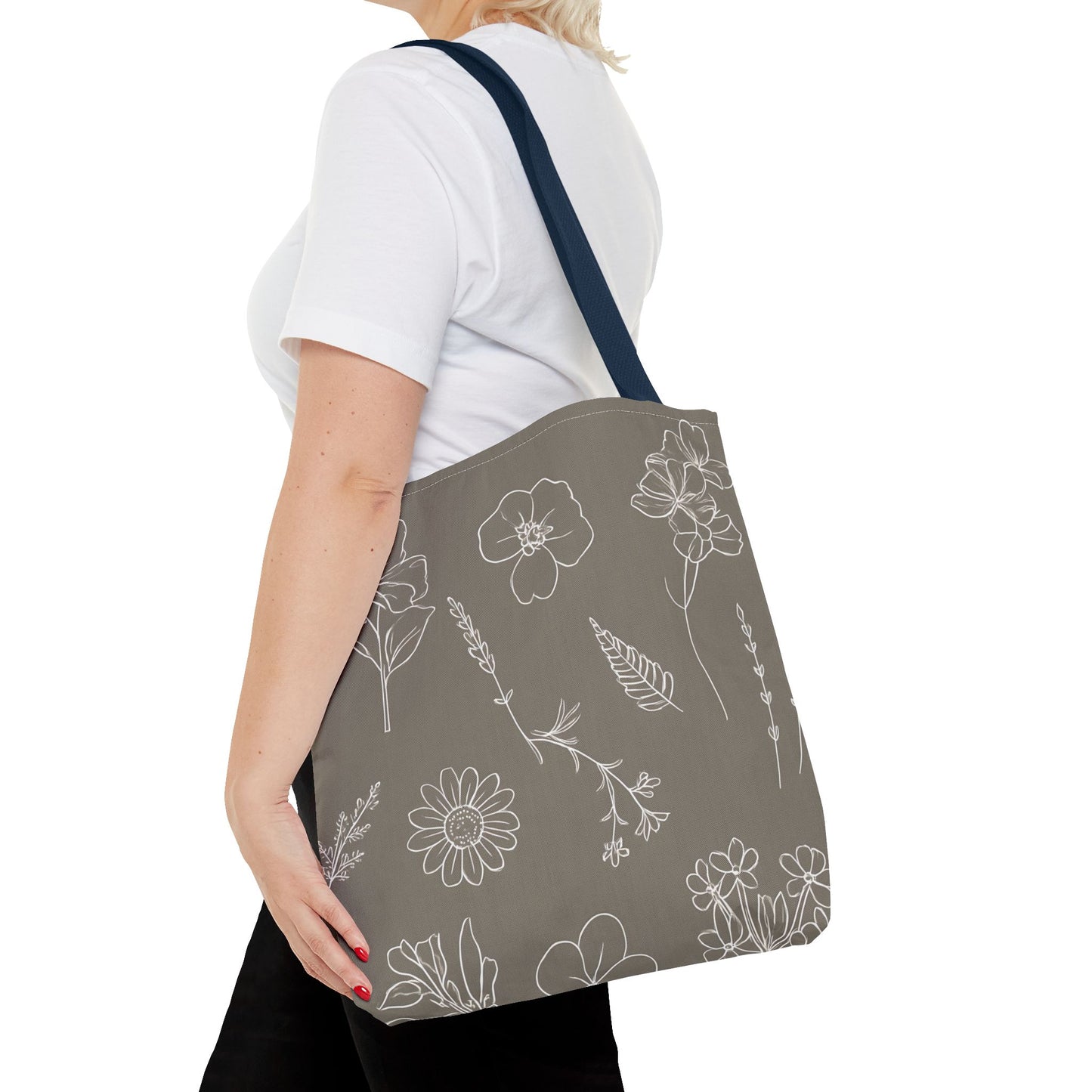 Floral Tote Bag, hand drawn vintage flowers