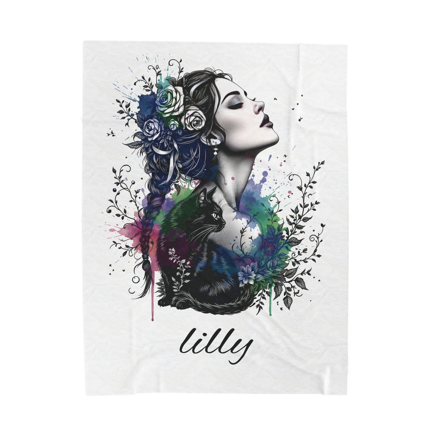 Personalized throw, dark academia cat blanket, witchy decor couch blanket gift.