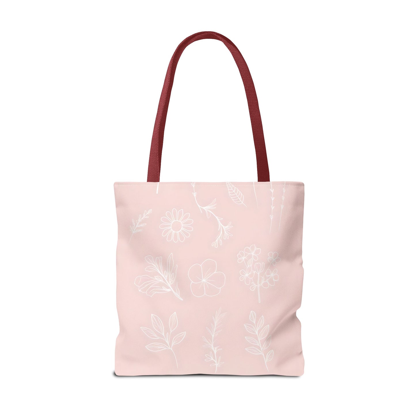 Hand drawn style flower print tote, pastel pink, Canvas shoulder bag, reusable  lunch bag.