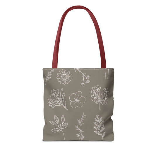 Floral Tote Bag, hand drawn vintage flowers