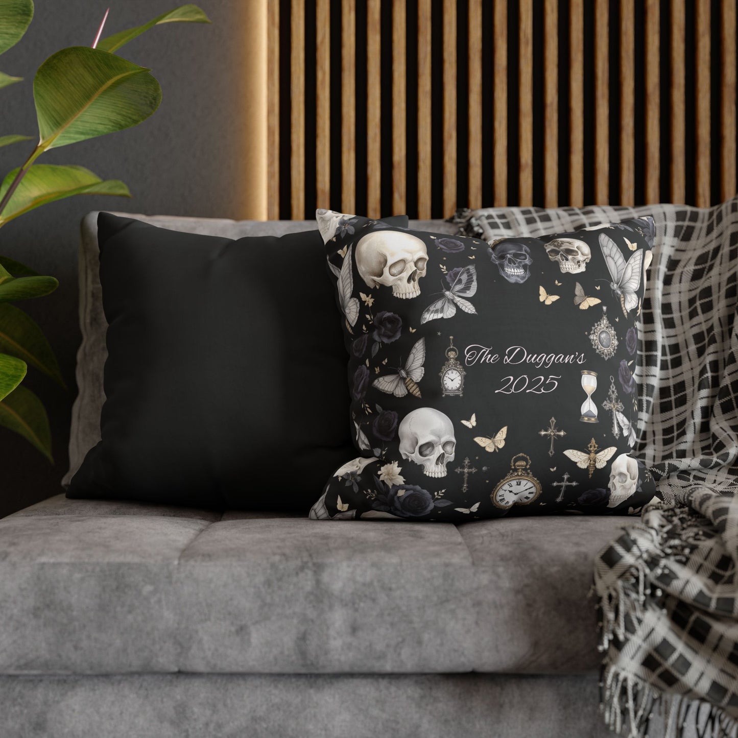 Gothic Skull Floral Pattern Square Pillowcase | gothic throw pillow, personalized whimsigoth decor