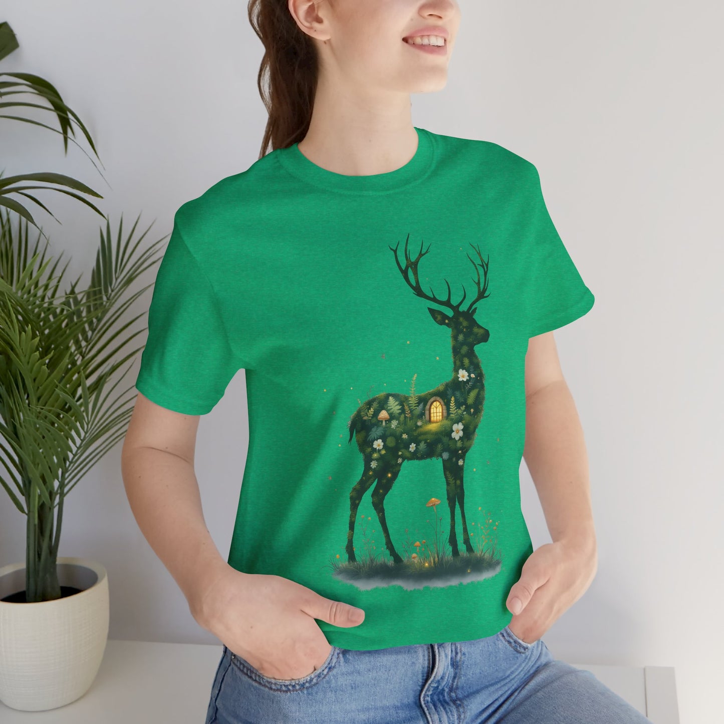 Moss Deer Silhouette Shirt, Forestcore Tee, Botanical Nature Animal Print, Woodland Gift