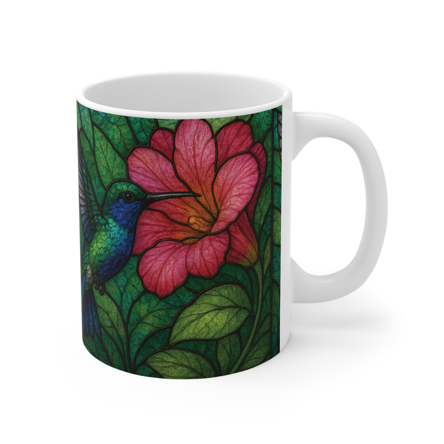 Hummingbird Stained Glass Effect Mug, Perfect as a hummingbird gift for loved ones or a special treat for yourself.