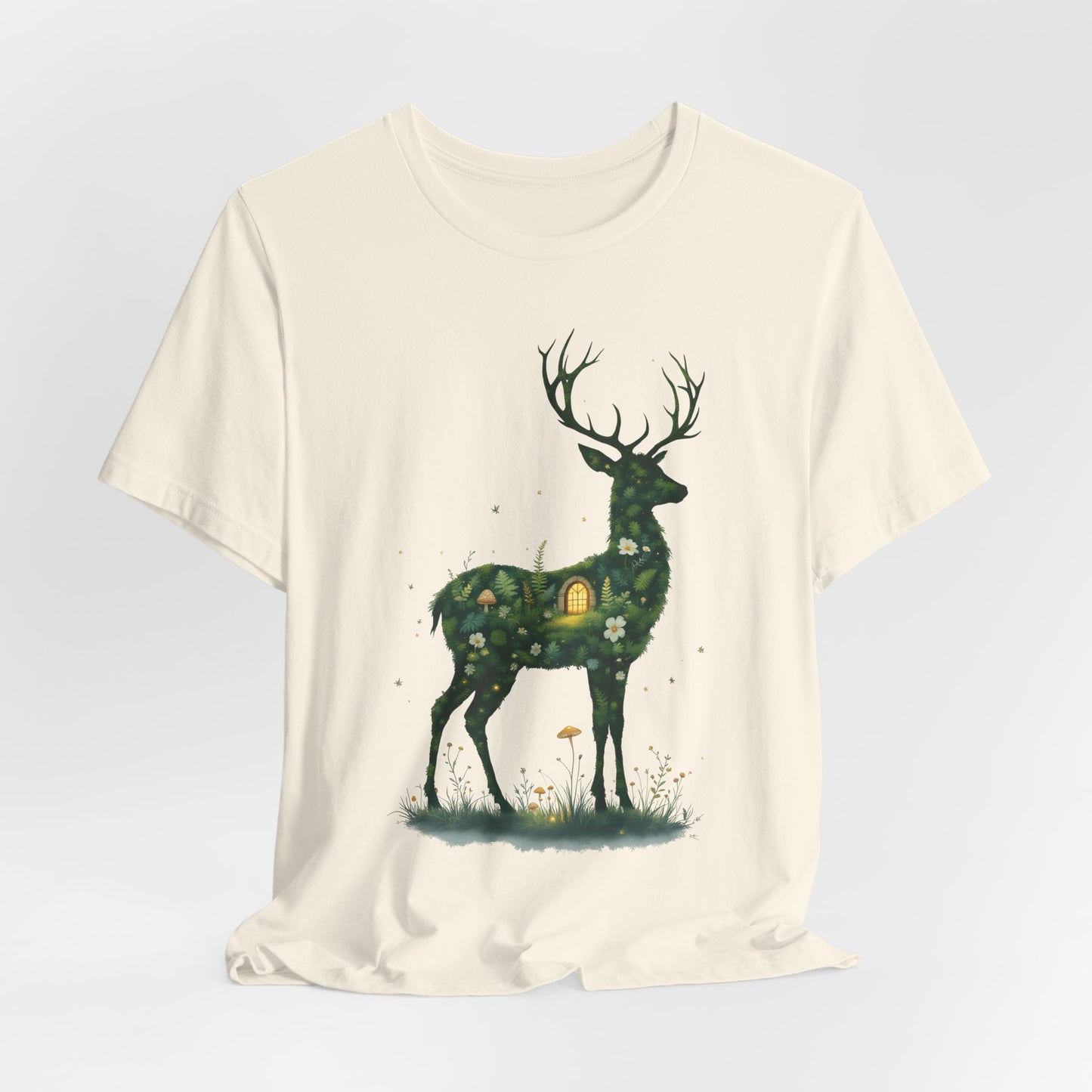 Moss Deer Silhouette Shirt, Forestcore Tee, Botanical Nature Animal Print, Woodland Gift