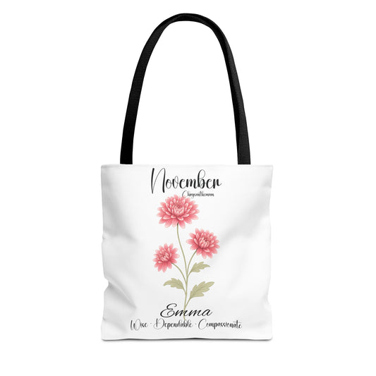 Personlized Birth Month Flower Tote Bag, Botanical Aesthetic Canvas Tote Bag, Bestfriend Gift