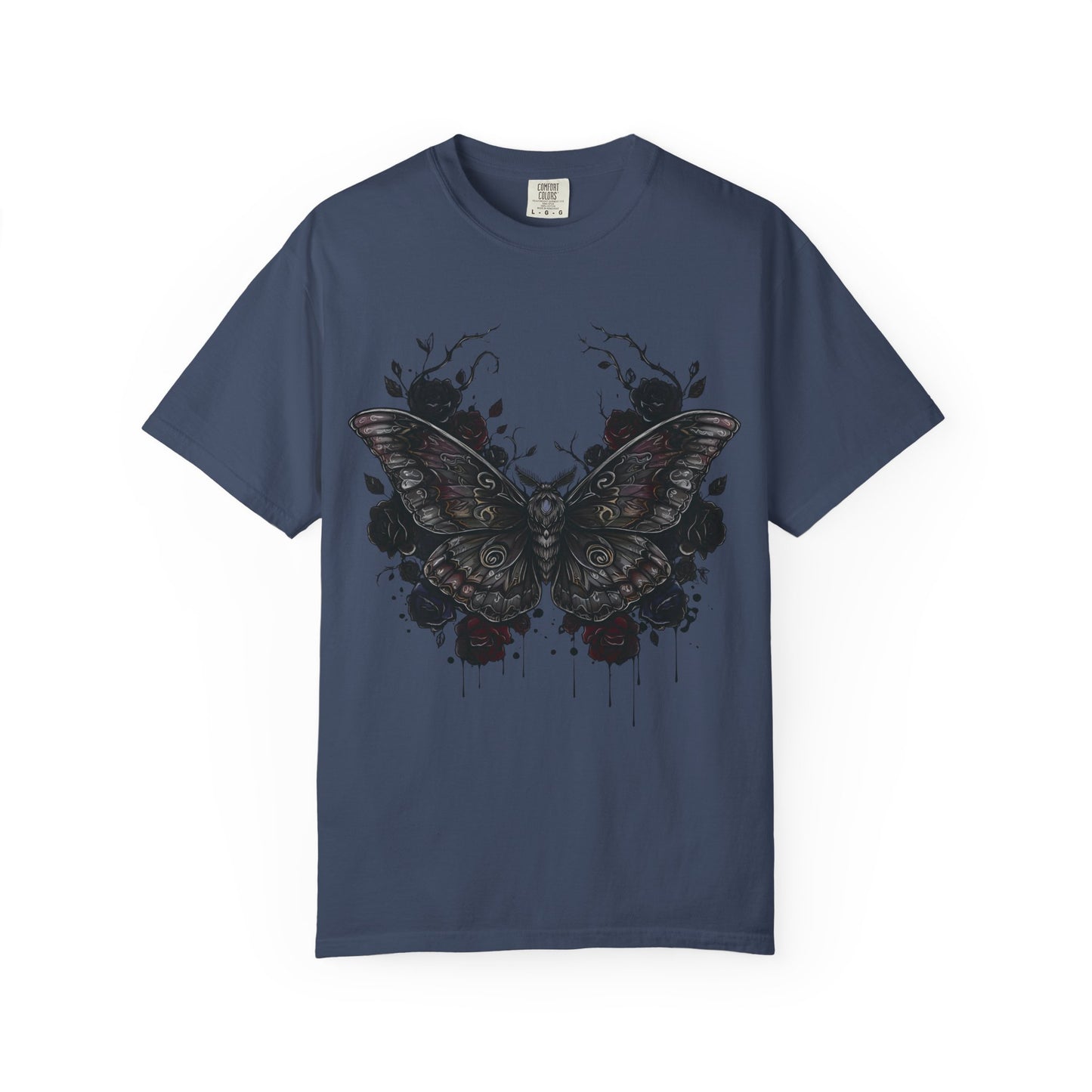 Death Moth Gothic Apparel | Dark Aesthetic Comfort Colours Tee | Alternative Goth T-Shirt