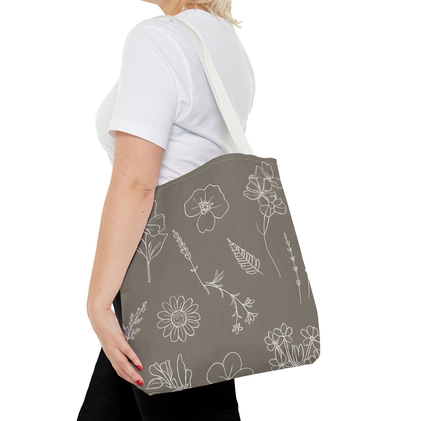 Floral Tote Bag, hand drawn vintage flowers