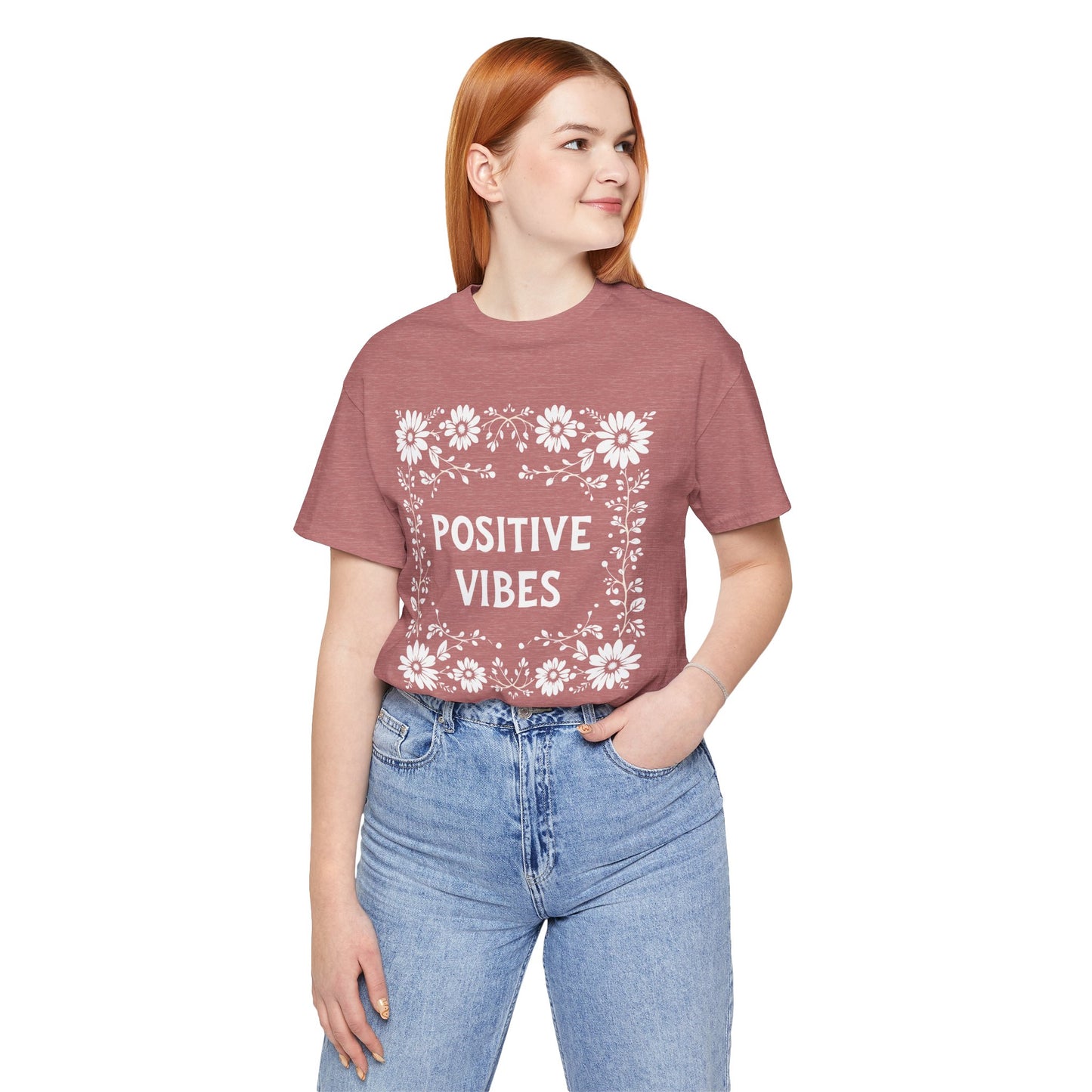 Positive Vibes Shirt, Cotton floral design tee, Self Care Gift, good vibes t, festival fashion